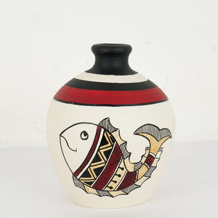 Terracotta Madhubani Hand-painted Decorative Vases, Set of 3