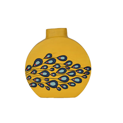 "Dancing Peacock' Terracotta Vase In Yellow Color, Set of 2