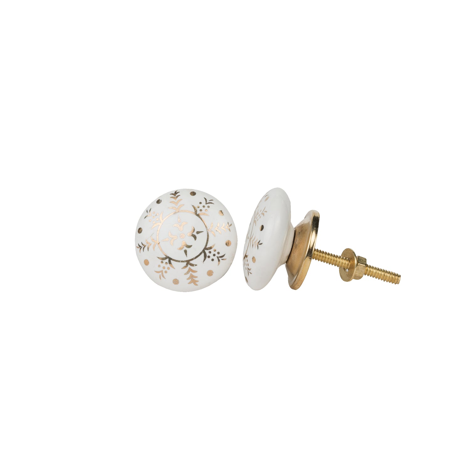 Snow Flakes Ceramic Drawer Knobs in Golden and White Color