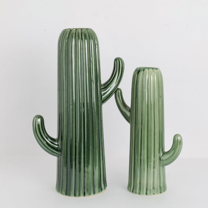 'Green Cactus' Ceramic Decorative Flower Vase For Home Decor, Set of 2