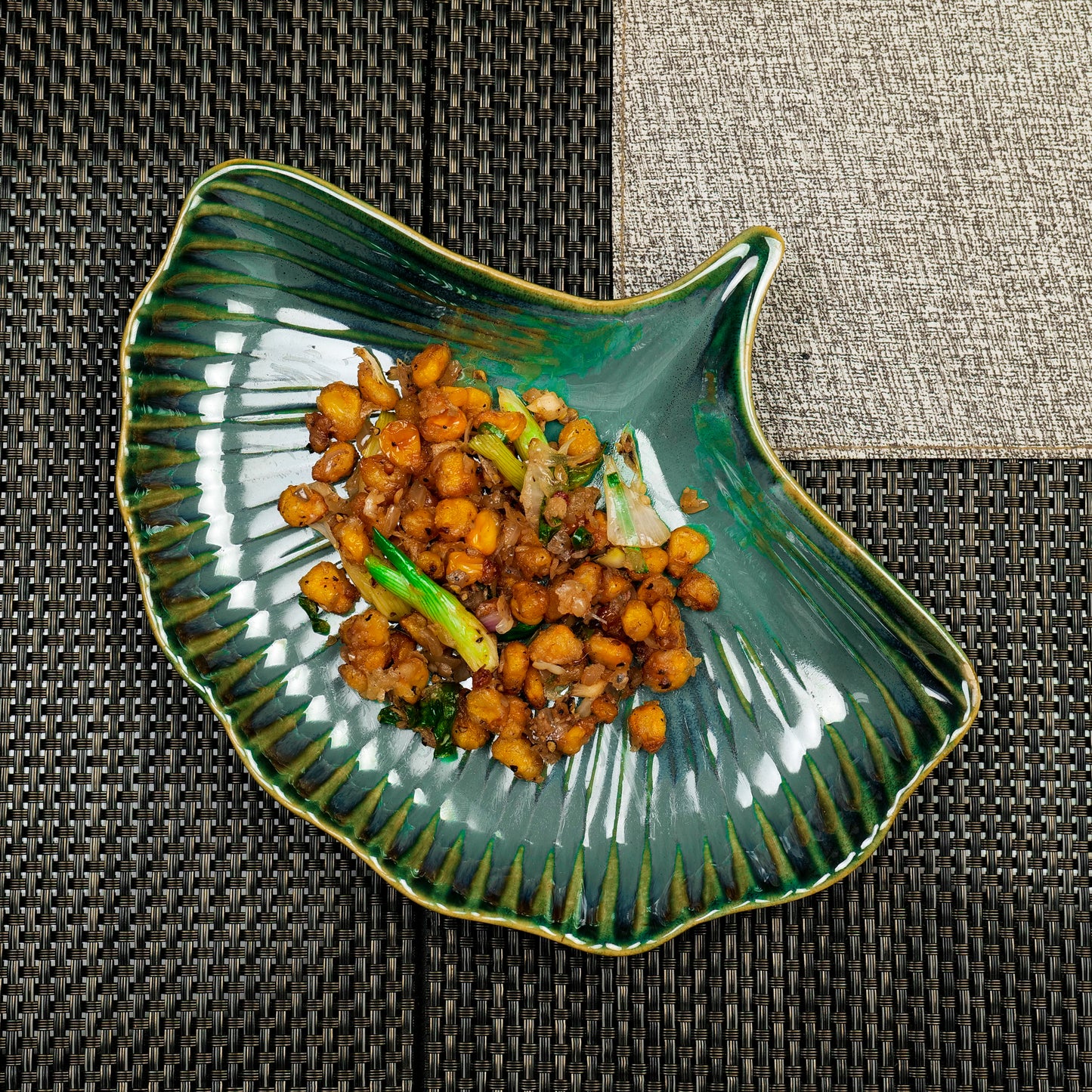 Sea Shell Ceramic Serving Platter In Green Color