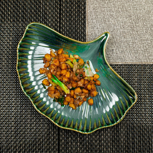 Sea Shell Ceramic Serving Platter In Green Color
