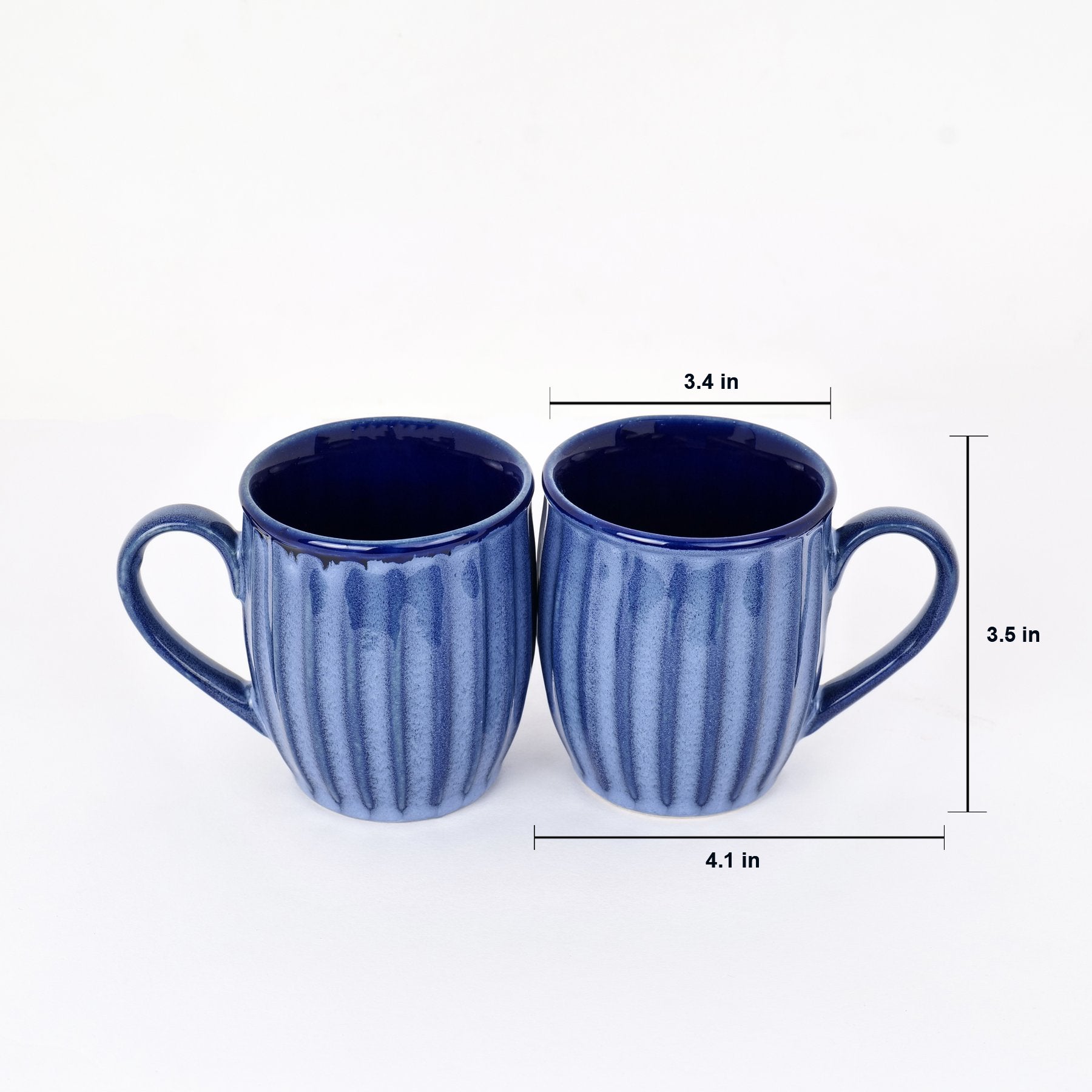 'Blue Ridged' Ceramic Studio Pottery Coffee Mugs (Set of 2) - artystagallery