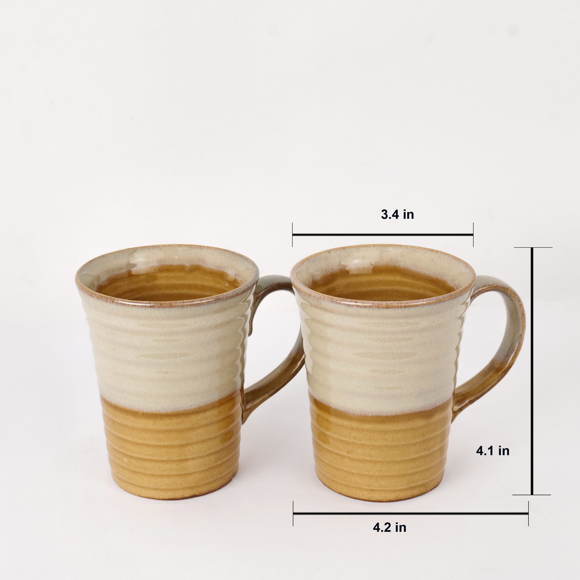 'Ridged' Studio Pottery Ceramic Coffee Mugs (Set of 2) - artystagallery