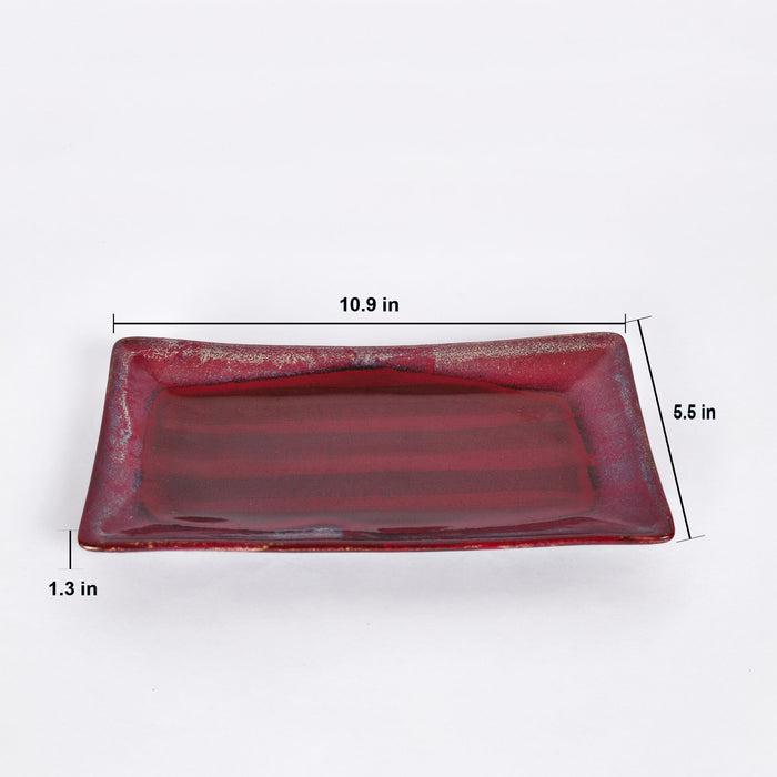 'Crimson Long' Studio Pottery Ceramic Serving Platter, 10.9 Inch