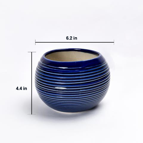 'Indigo Ridged' Ceramic Studio Pottery Planter Pot - artystagallery