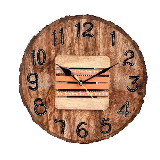 'Circular Log' Wooden Wall Clock, Warli Hand-painted (11 Inch)