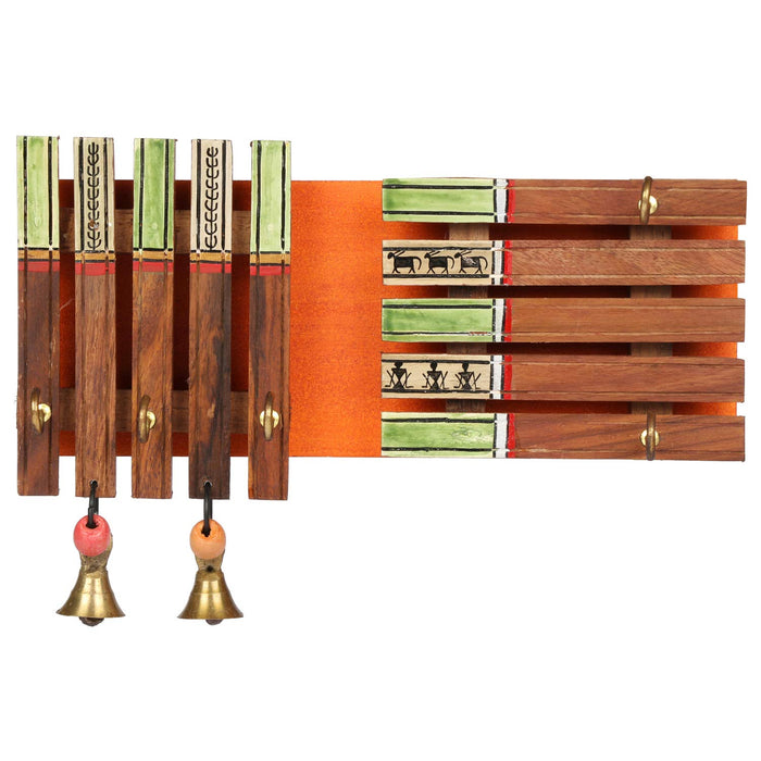 'Warli Bars' Handcrafted Wooden Key Holder