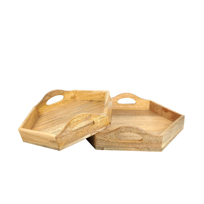 'Hexagonal Duo' Wooden Serving Tray, Set of 2