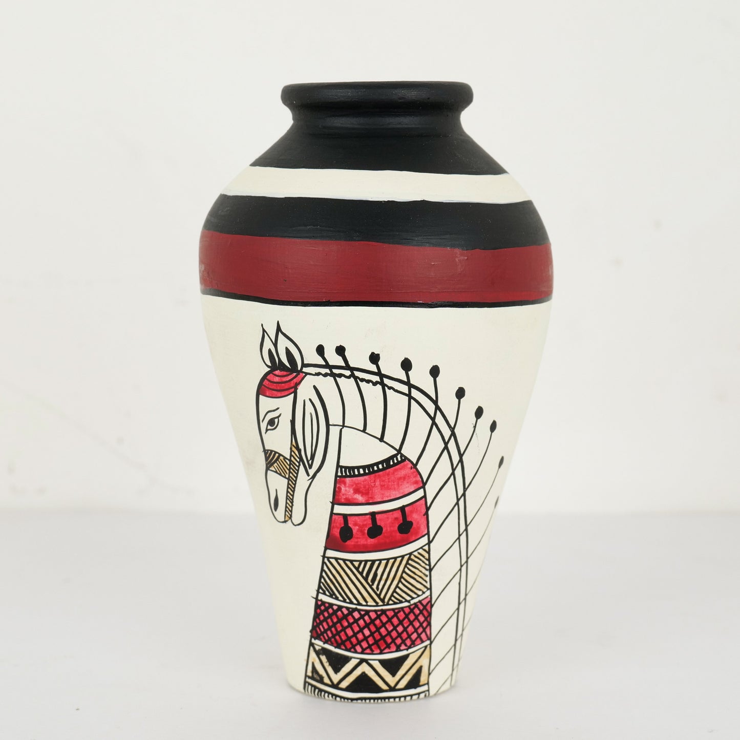 Terracotta Madhubani Hand-painted Decorative Vases, Set of 3