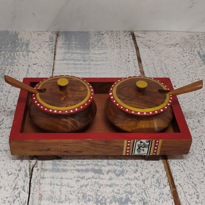 Wooden Tray With Handi And Spoon - artystagallery