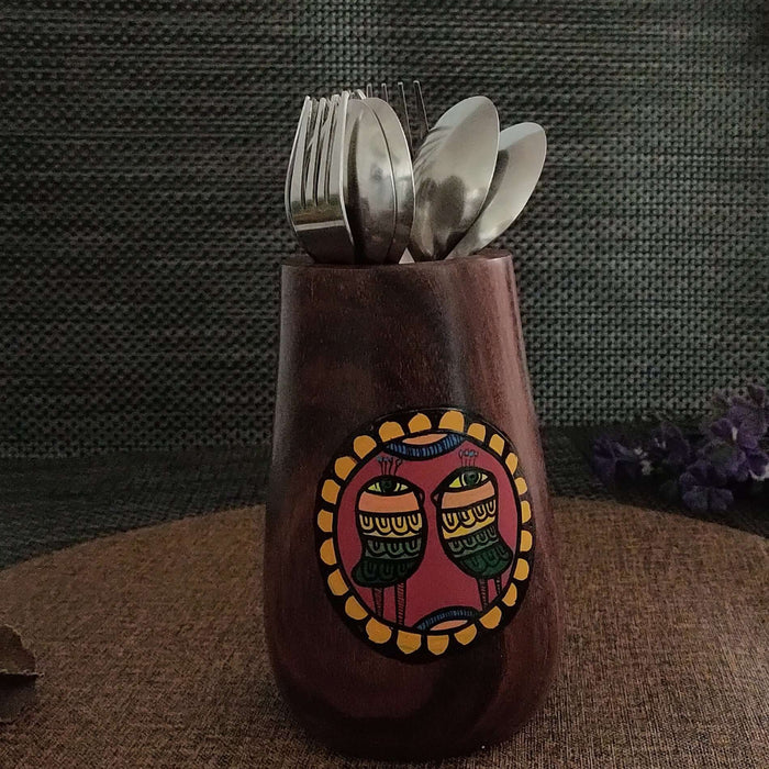 'Back To Woods' Multi Utility Wooden Cutlery Stand Cum Pen Holder - artystagallery
