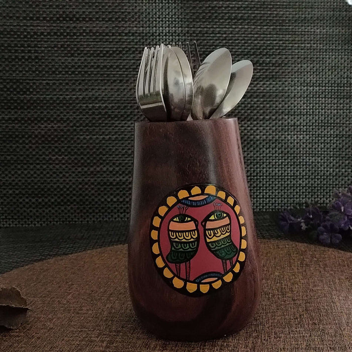 'Back To Woods' Multi Utility Wooden Cutlery Stand Cum Pen Holder - artystagallery