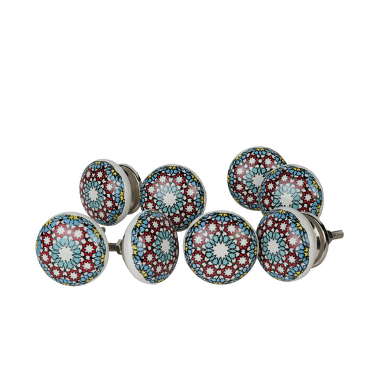 Blue Kaleidoscope Handpainted Ceramic Door Knobs
