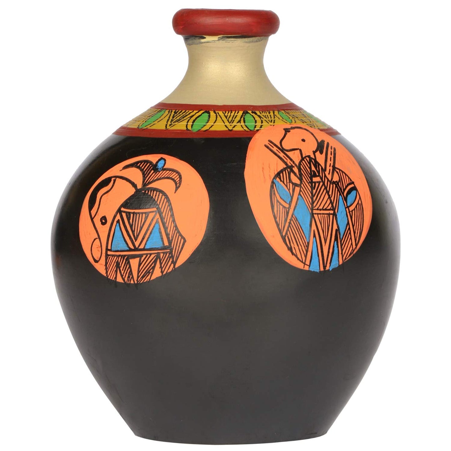 'Madhubani Jungle' Terracotta Vase Hand-Painted In Black Color, Set of 3