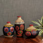 'Madhubani Jungle' Terracotta Vase Hand-Painted In Black Color, Set of 3