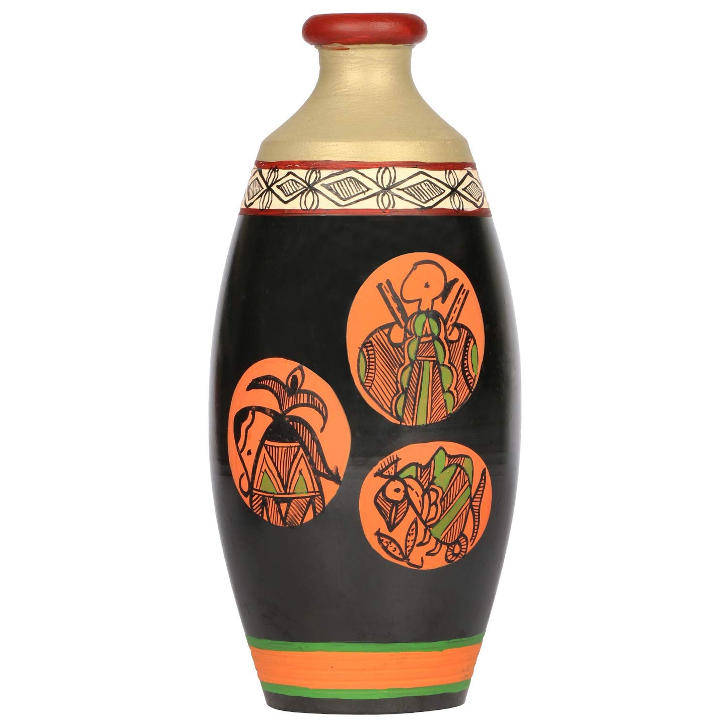 'Madhubani Jungle' Terracotta Vase Hand-Painted In Black Color, Set of 3