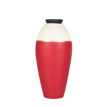 'Modern Vibes' Handpainted Terracotta Vase In Maroon Color, 10 Inch