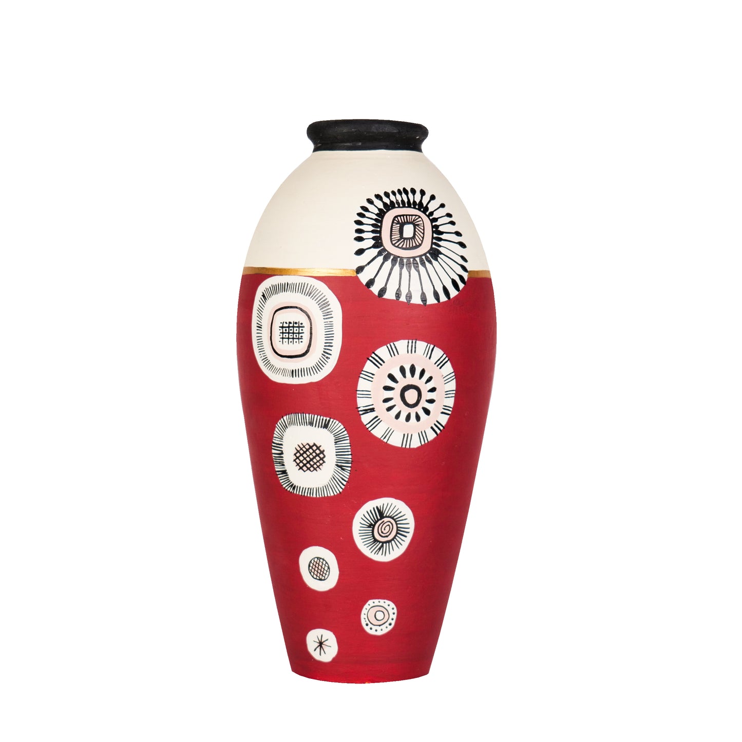 'Modern Vibes' Handpainted Terracotta Vase In Maroon Color, 10 Inch