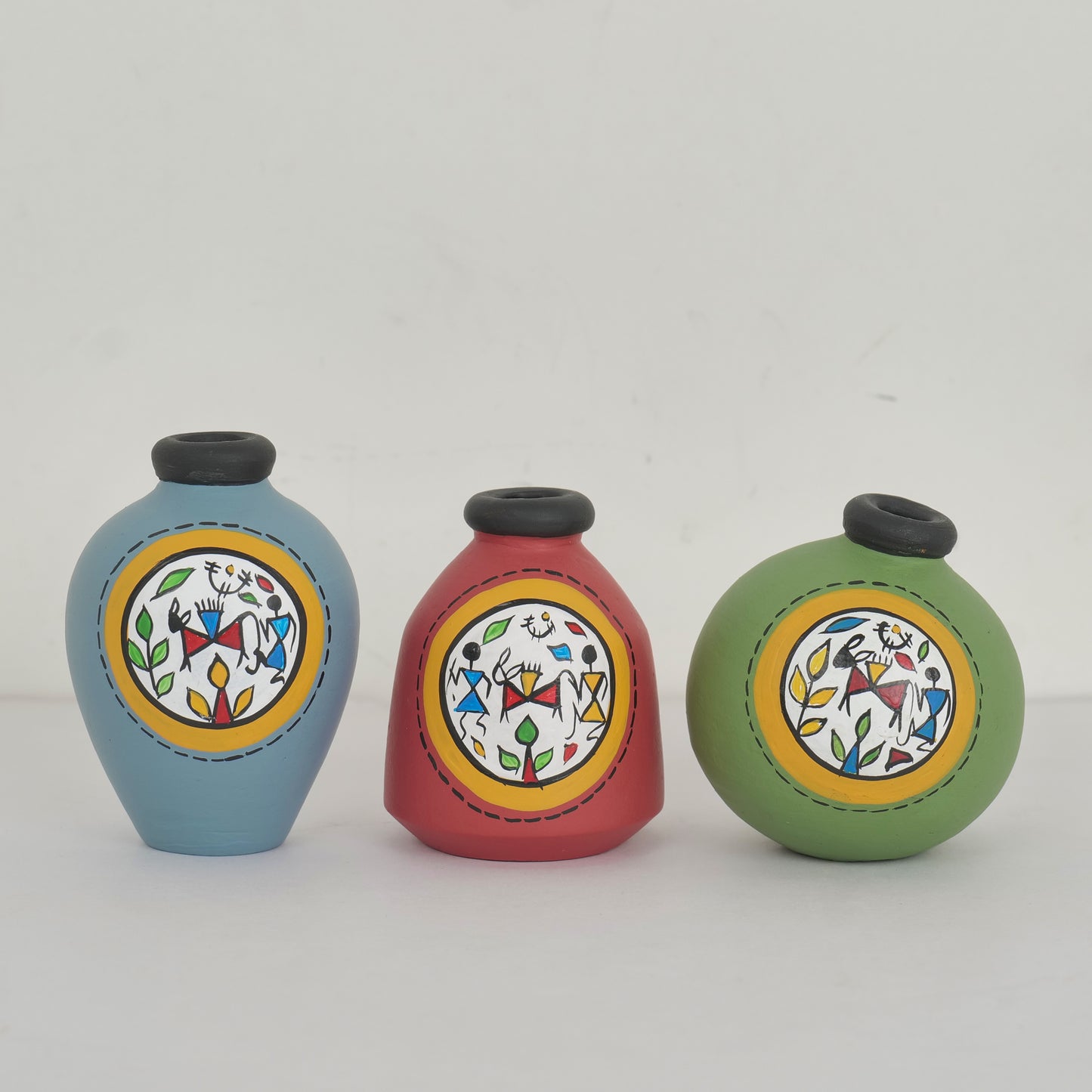 Multicolor Terracotta Hand-Painted Miniature Vases