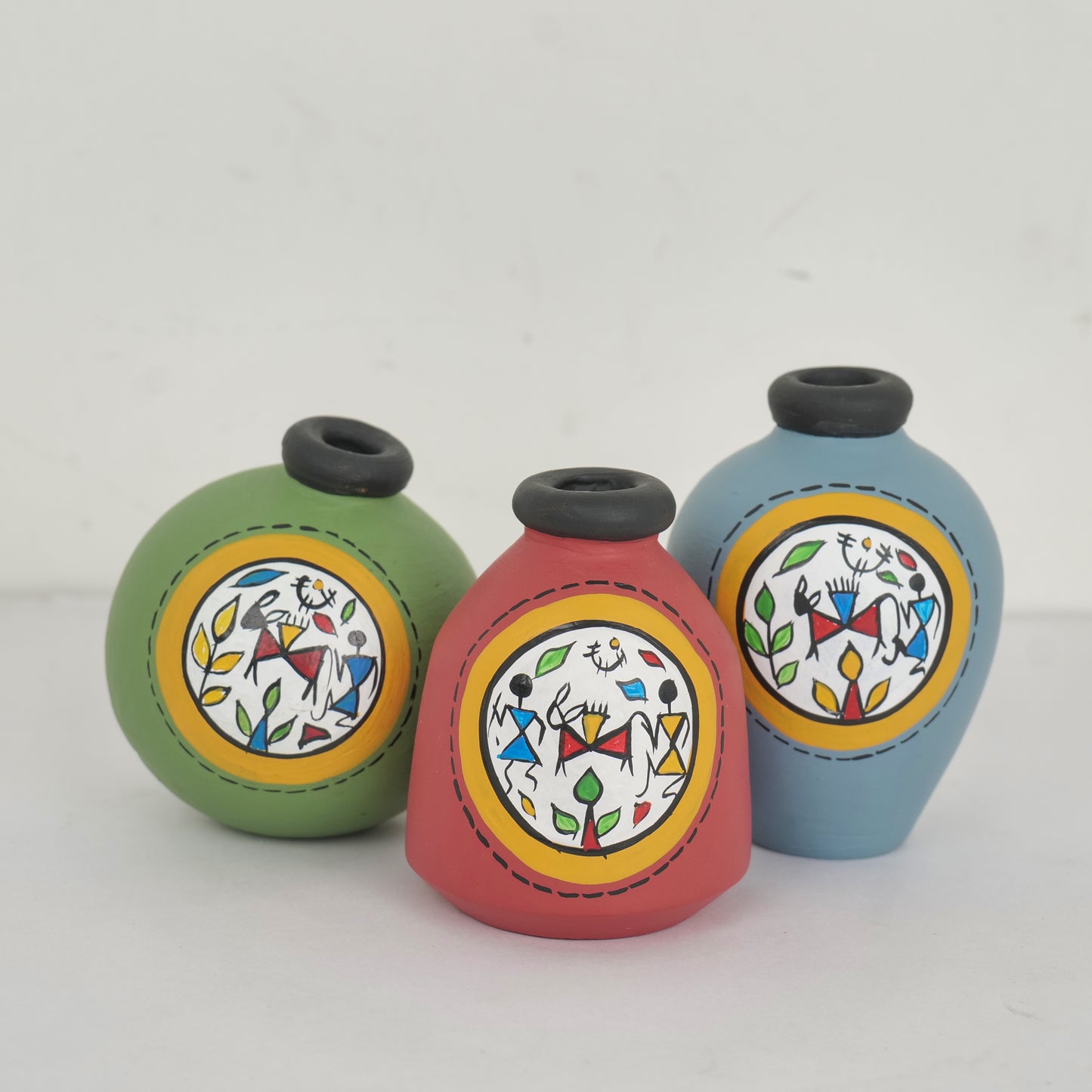 Multicolor Terracotta Hand-Painted Miniature Vases