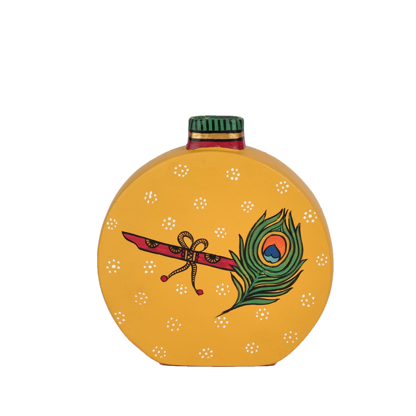 'Mor Pankh' Terracotta Vase Hand-Painted In Yellow Color, Set of 2
