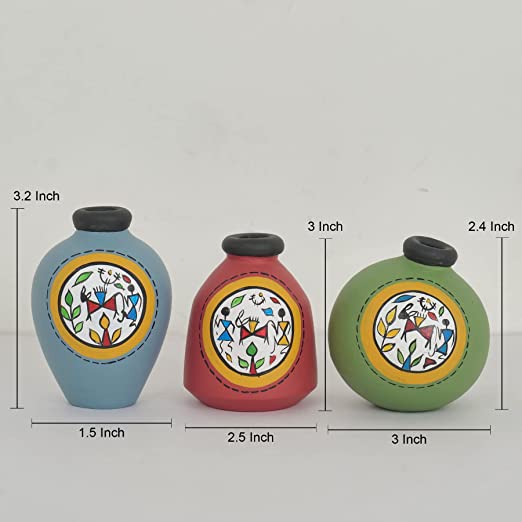 Multicolor Terracotta Hand-Painted Miniature Vases