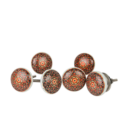 Orange Floral Handpainted Ceramic Door Knob