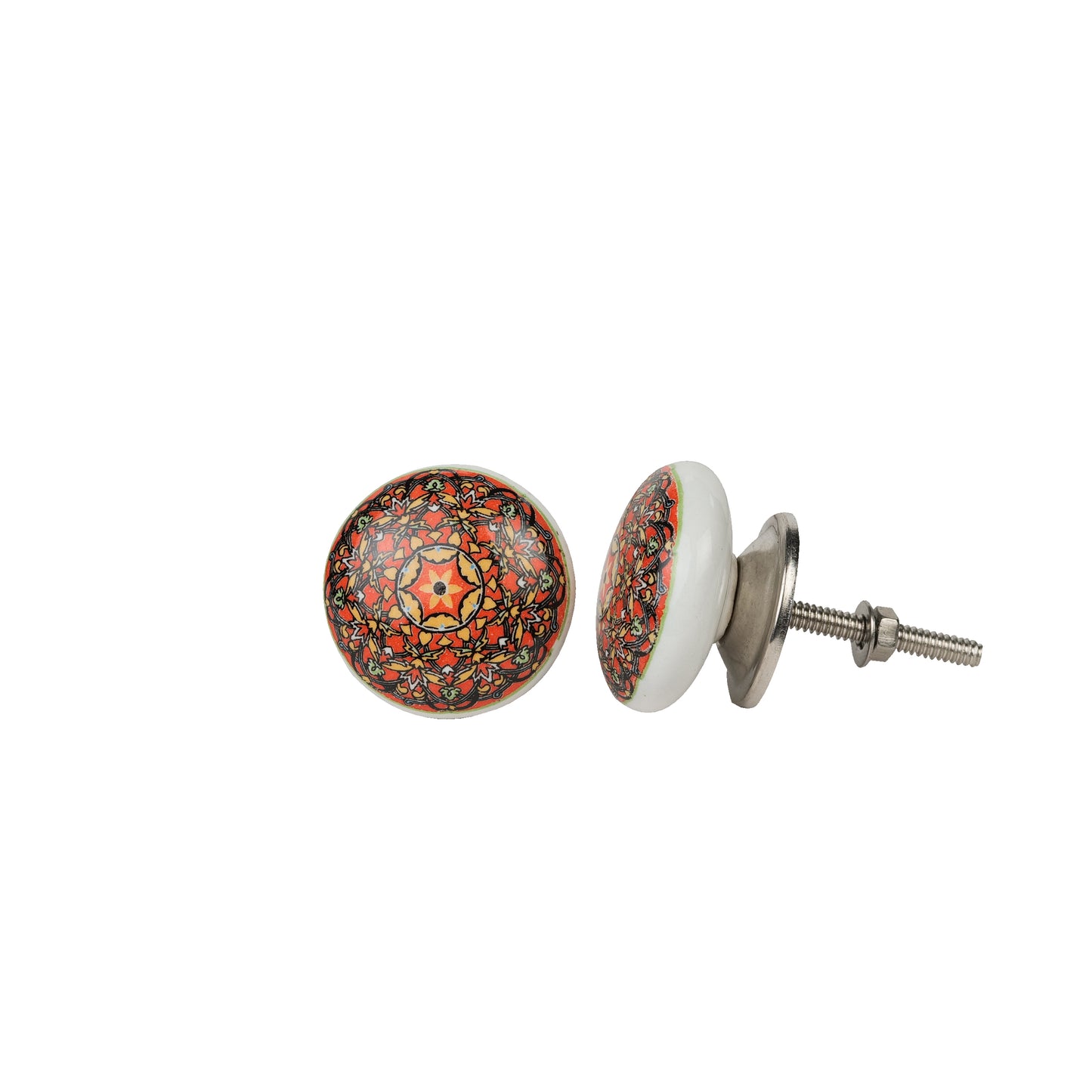 Orange Floral Handpainted Ceramic Door Knob