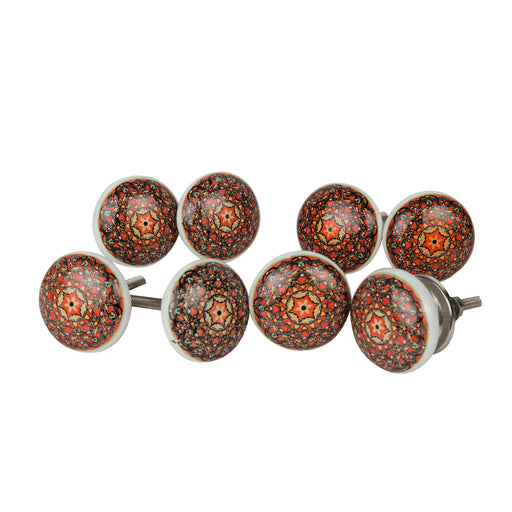 Orange Floral Handpainted Ceramic Door Knob