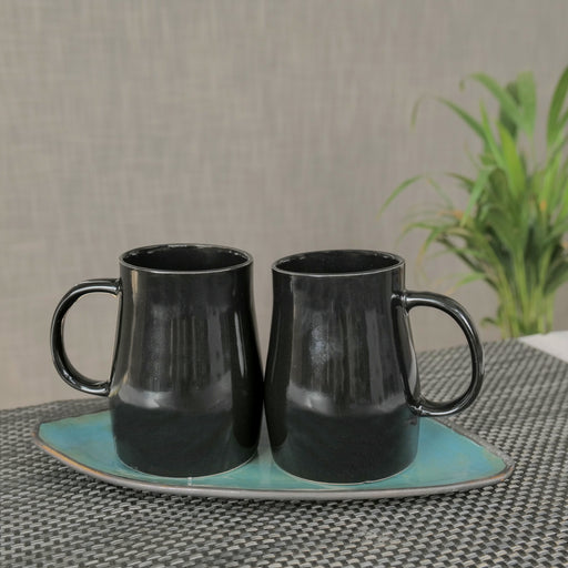 Black Ceramic Coffee Mug Set of 2 - artystagallery