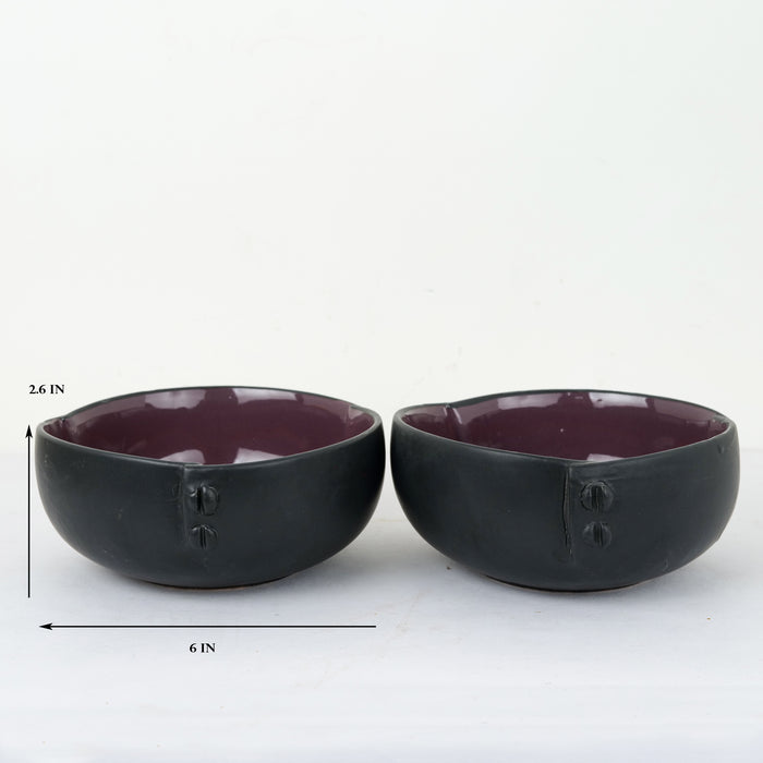 'Button on Top' Black and Purple Ceramic Serving Bowl (Set of 2) - artystagallery