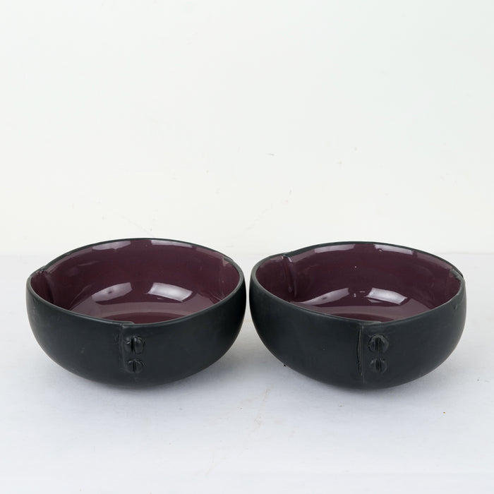 'Button on Top' Black and Purple Ceramic Serving Bowl (Set of 2) - artystagallery