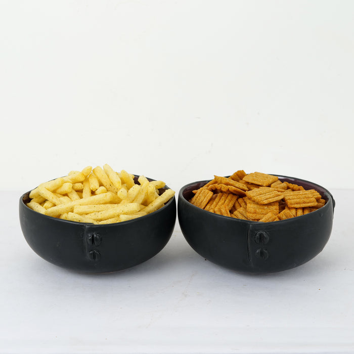 'Button on Top' Black and Purple Ceramic Serving Bowl (Set of 2) - artystagallery