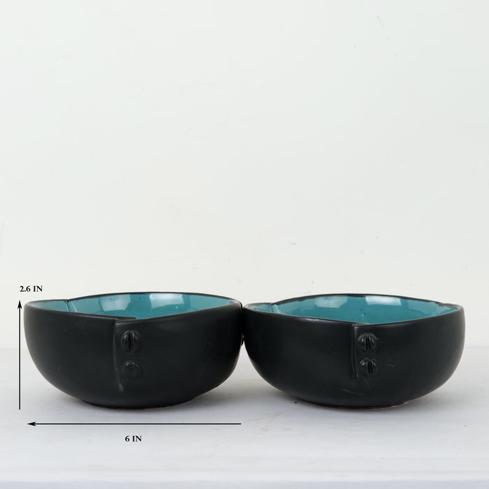 Buttoned Black & Blue Ceramic Serving Bowl (Set of 2) - artystagallery