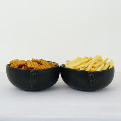 Buttoned Black & Blue Ceramic Serving Bowl (Set of 2) - artystagallery