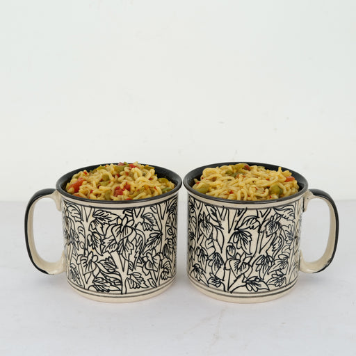 'Black Leaf' Ceramic Maggi Mugs (Set of 2) - artystagallery
