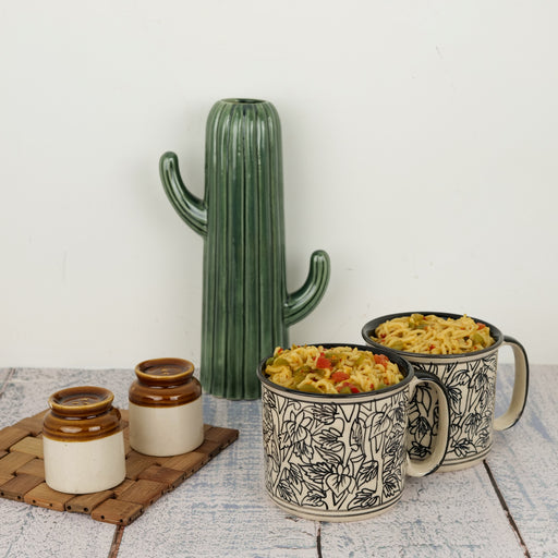 'Black Leaf' Ceramic Maggi Mugs (Set of 2) - artystagallery