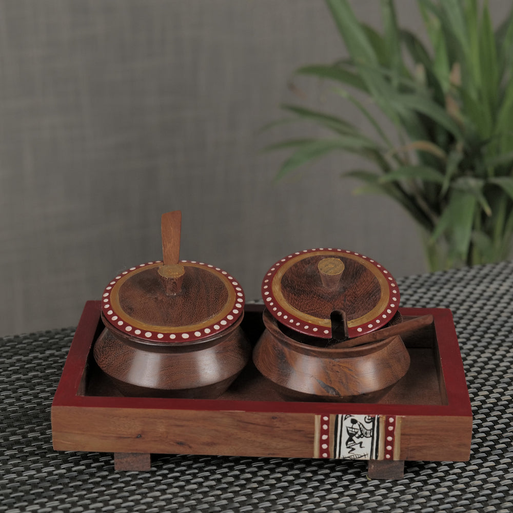 Wooden Tray With Handi And Spoon - artystagallery