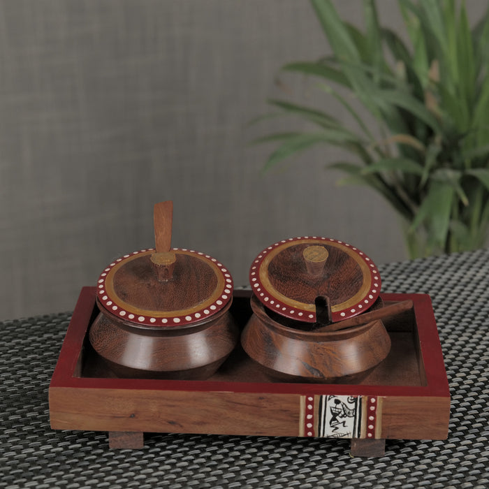 Wooden Tray With Handi And Spoon - artystagallery