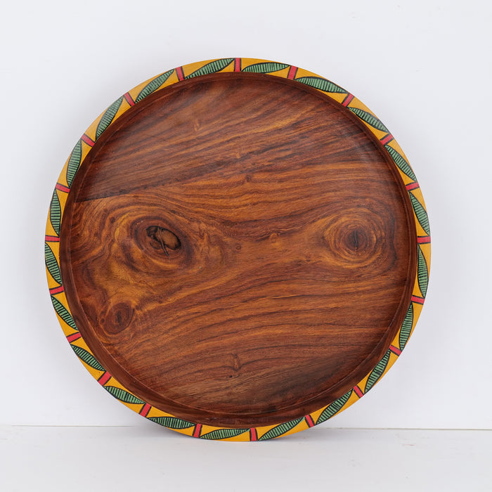 Leaf Border Hand-painted Wooden Circular Tray - artystagallery