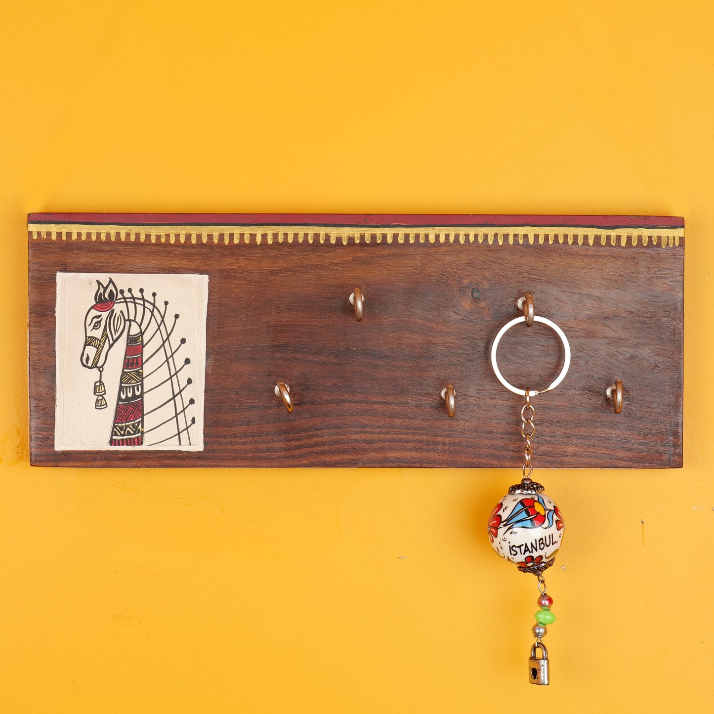 'Horse On Plank' Madhubani Handcrafted Wooden Key Holder