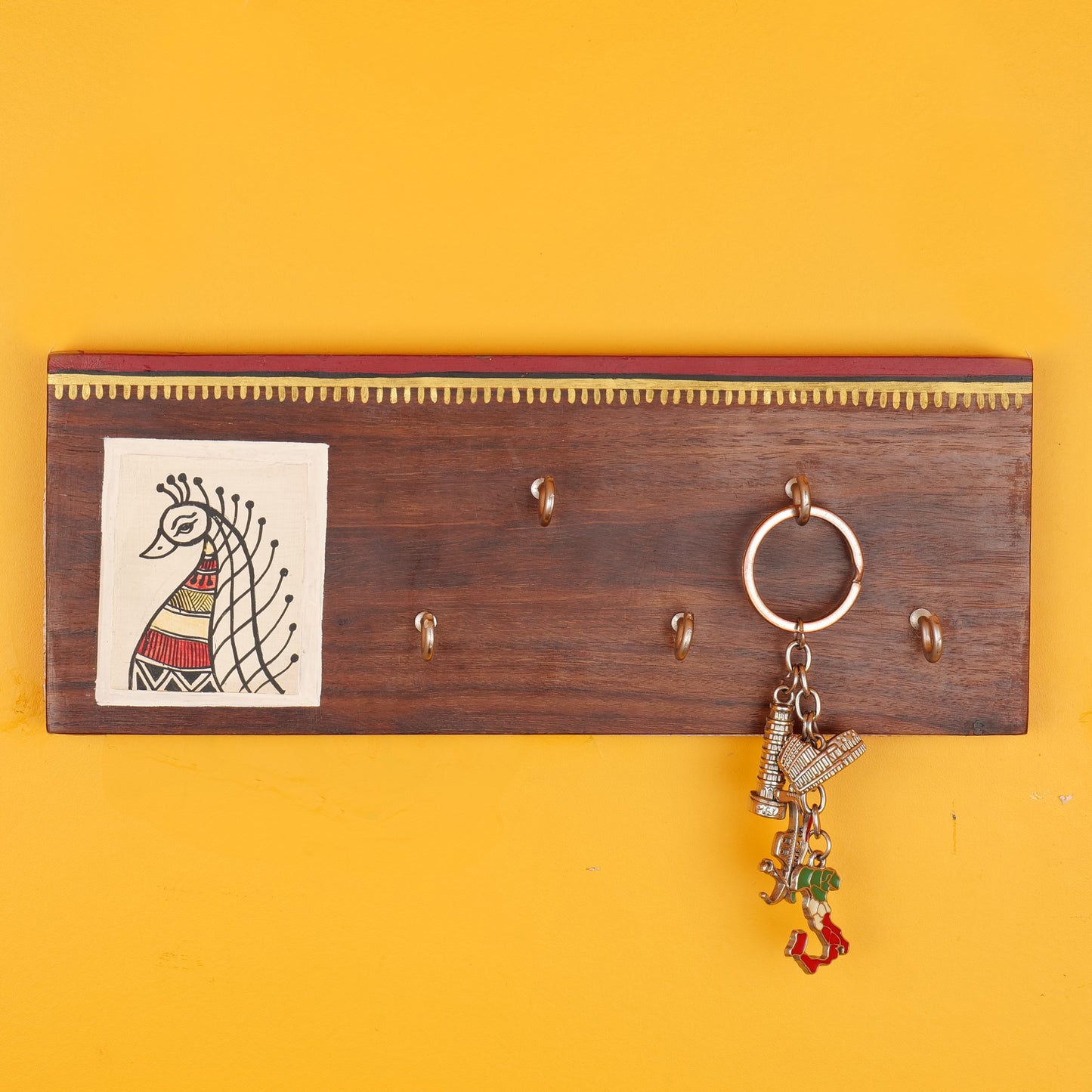 'Dancing Peacock' Handcrafted Wooden Key Holder