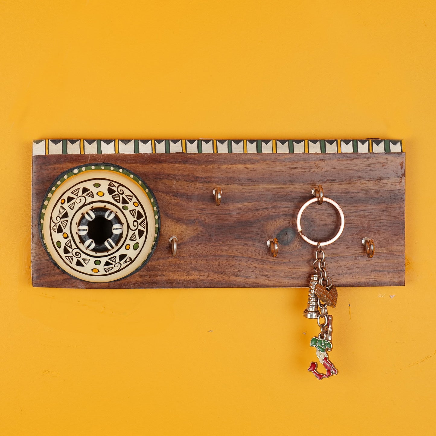 "Matki On Top" Handcrafted Wooden Key Holder In White Color