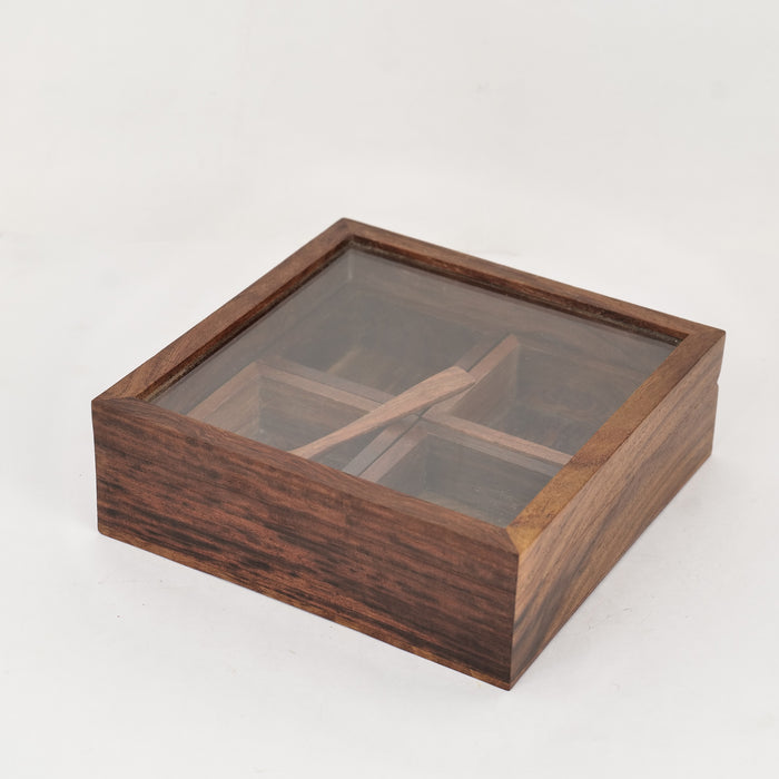 Wooden Spice Box With 4 Containers & Spoon - artystagallery