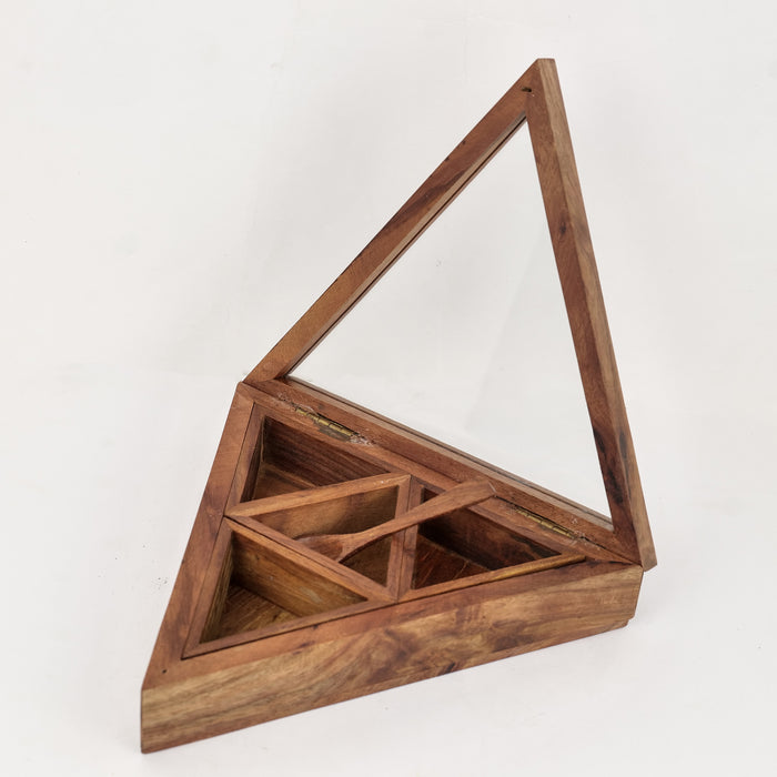 'Triangular Twist' Wooden Spice Box With 4 Containers - artystagallery