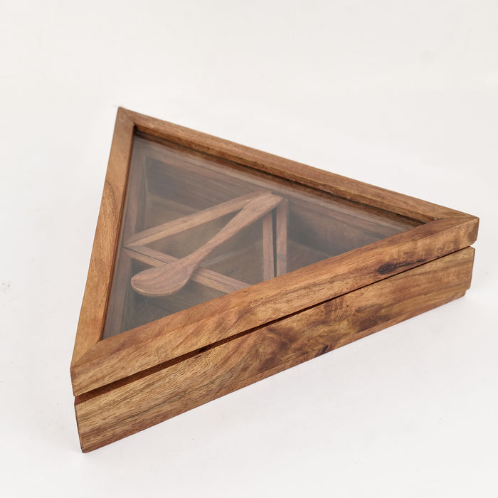 'Triangular Twist' Wooden Spice Box With 4 Containers - artystagallery