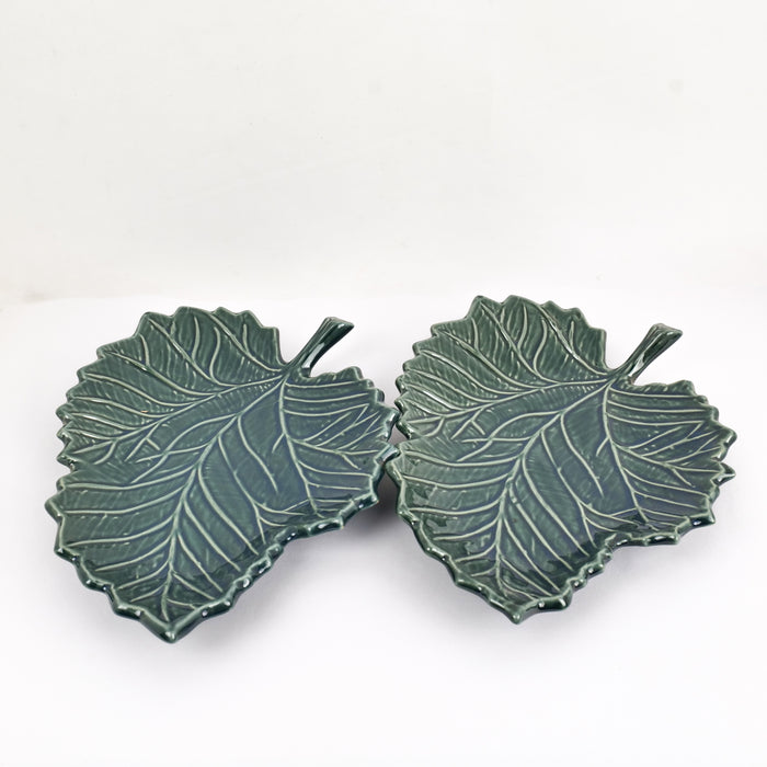 'Serrated Green Leaf' Studio Pottery Ceramic Serving Platter