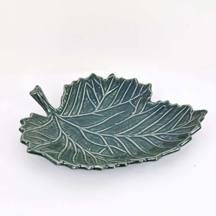 'Serrated Green Leaf' Studio Pottery Ceramic Serving Platter