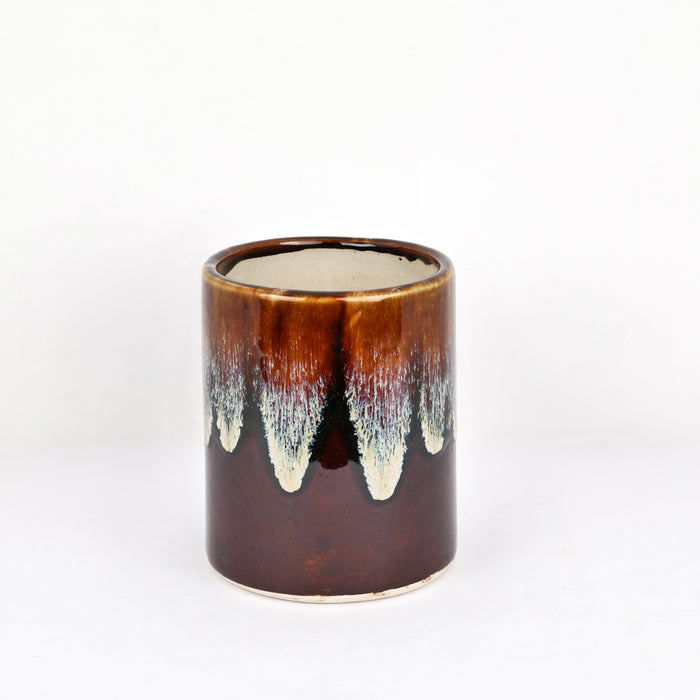 'Chocolate Honey Drips' Studio Pottery Ceramic Planter - artystagallery